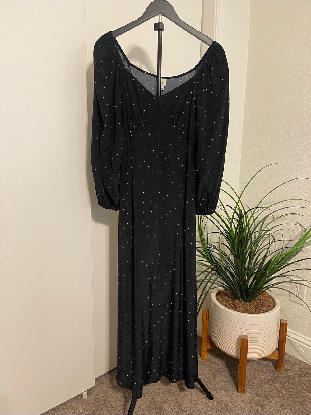 a new day Black Dress with White Dot Print